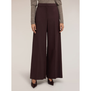 Motivi - Pantaloni palazzo in cady con inserti satin - Marrone
