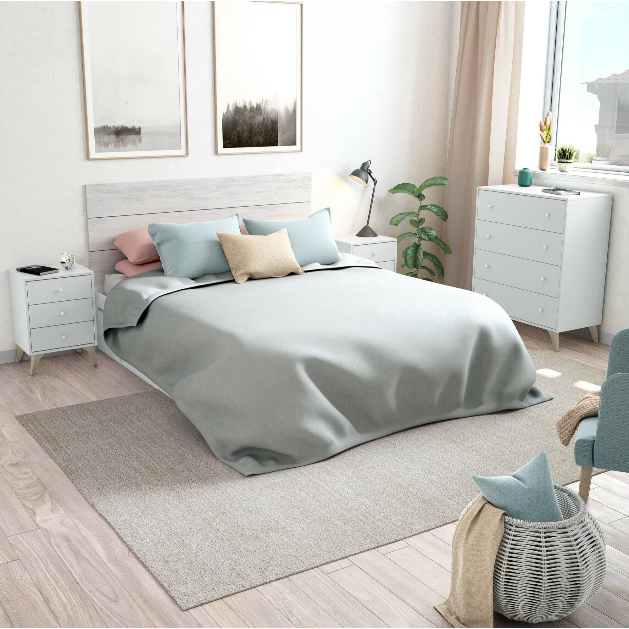Testiera letto Wallis, Spalliera, Testata per camera da letto, Poggiatesta, 160x3 h60 cm, Bianco e Bianco anticato