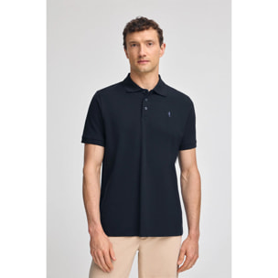 Polo blu marino a maniche corte in piquet con ricamo Rigby Best