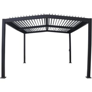 Pergola bioclimatique toit 2 pans "Victoria" en aluminium et métal- 3,5 x 4 m - Gris