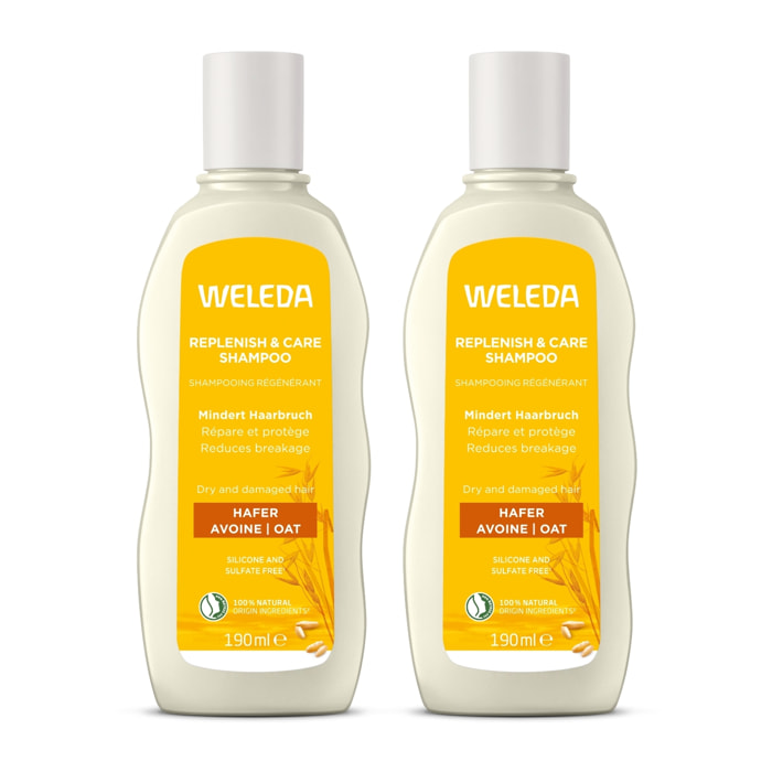 WELEDA - Duo Shampooing régénérant Avoine - Lisse et fortifie les cheveux - Vegan* - Certifié Natrue** - Flacon 190 ml x 2