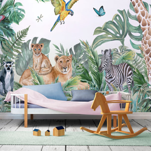 Papier peint panoramique jungle préencollé animaux de la savane H 250 x L 240 cm