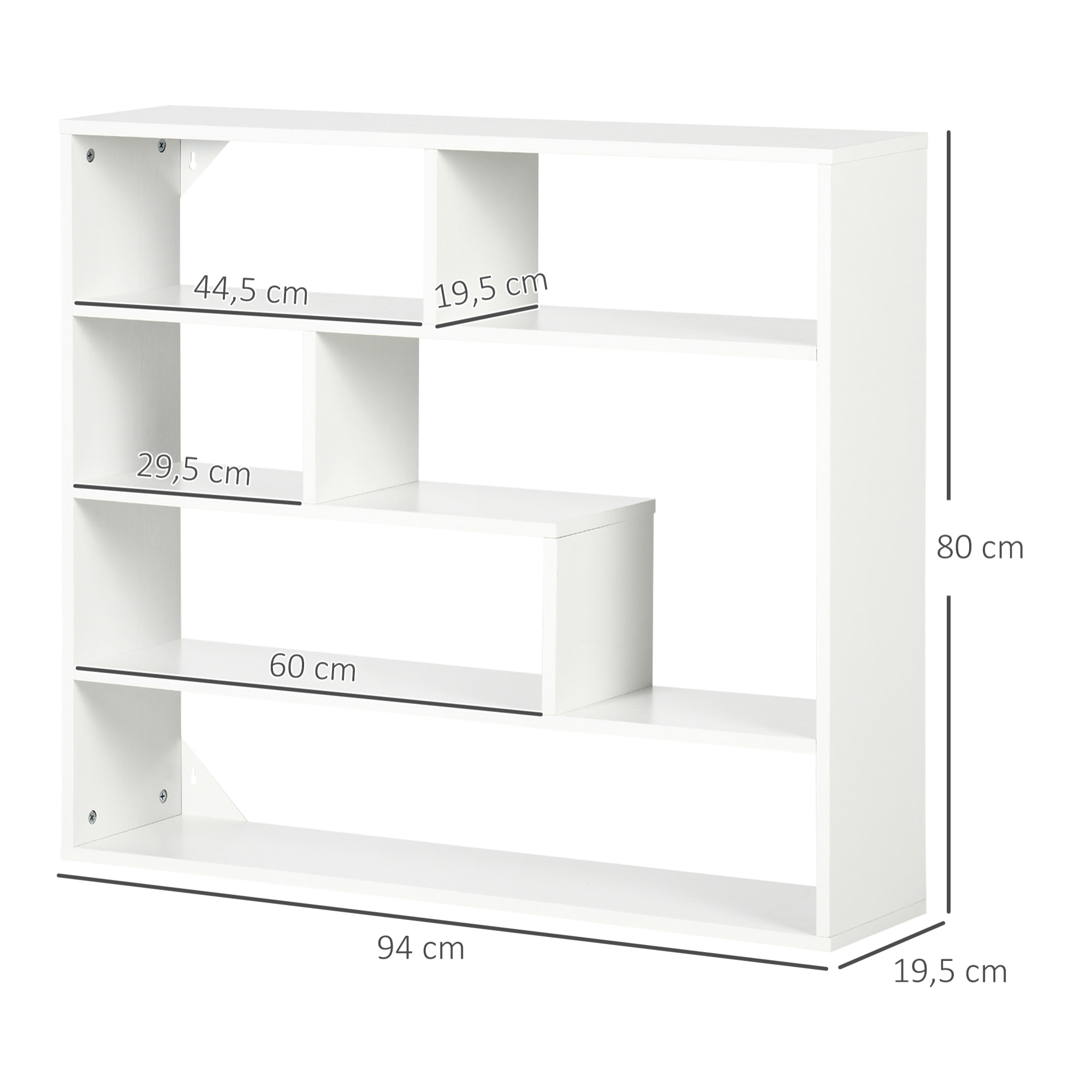 HOMCOM Estantería de Pared de 4 Niveles Balda Flotante con 7 Compartimientos Abiertos para Salón Dormitorio Oficina Estilo Moderno 94x19,5x80 cm Blanco