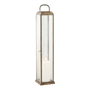 Lanterna alta Herslev in vetro e metallo effetto ottone antico 12x12x60 cm