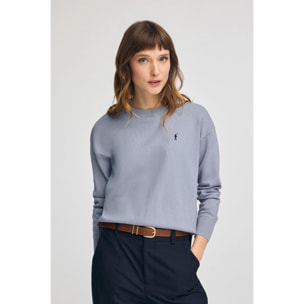 Maglione blu chiaro a girocollo in misto lana con ricamo Rigby Go