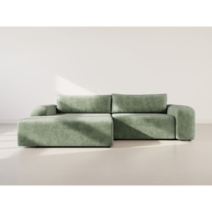 Rebecca - canapé d'angle gauche 4 places convertible avec coffre en velours texturé - Vert sauge