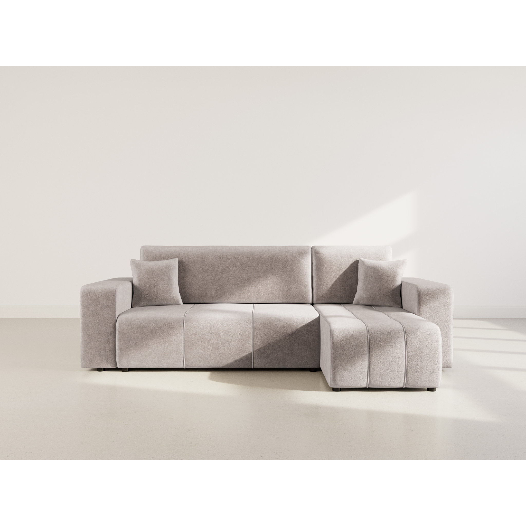 Nicole - canapé d'angle réversible 4 places convertible avec coffre en tissu - Gris clair