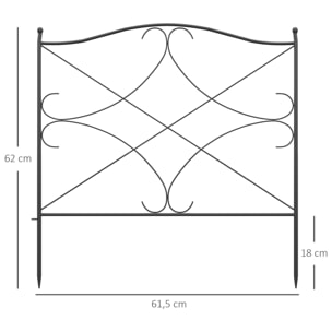 Vallas Decorativas para Jardín de 5 Paneles 305x62 cm Cerca de Privacidad de Metal con Estacas y Bordes de Césped Barrera para Animales Negro