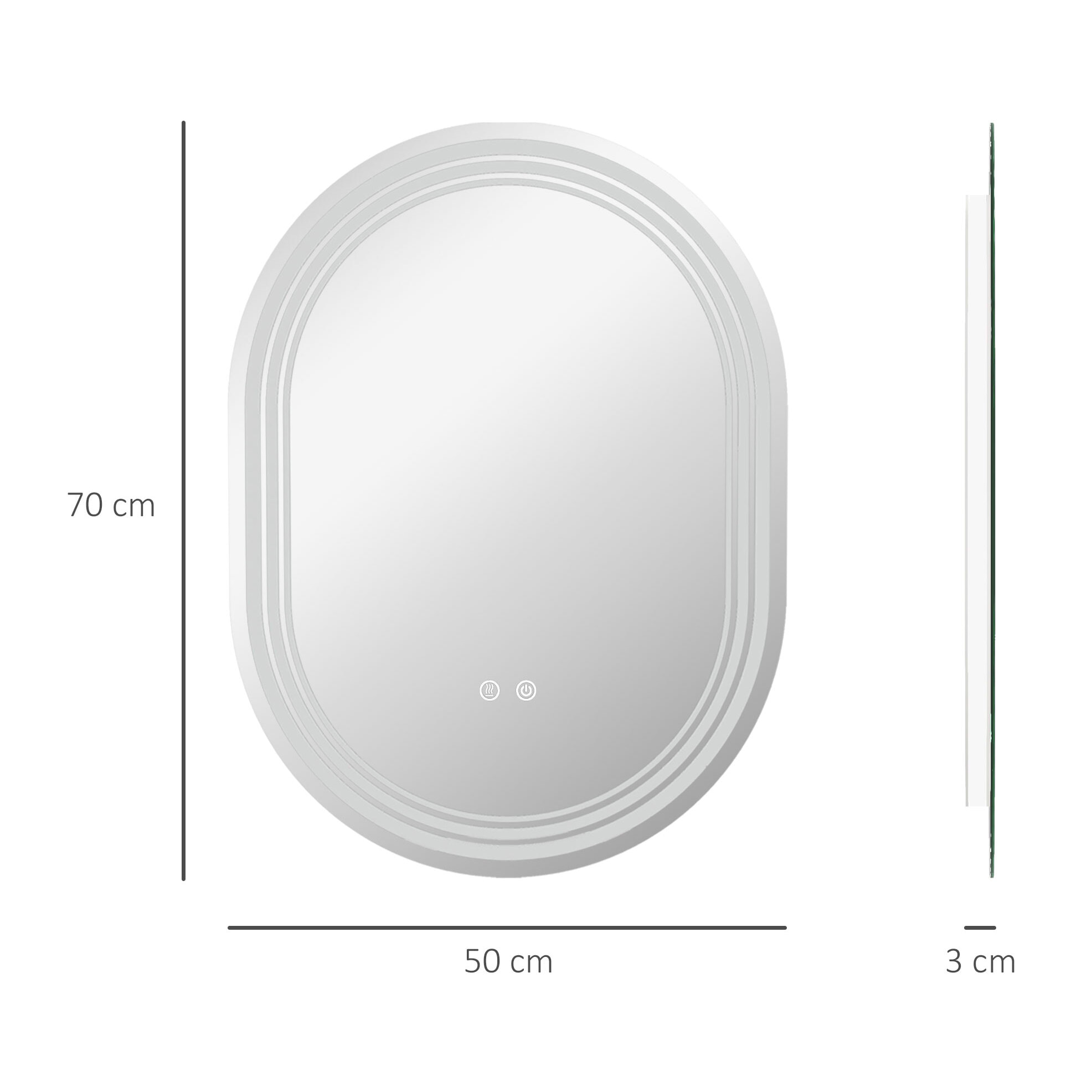 Miroir LED mural de salle de bain - 50L x 70H cm - luminosité réglable 3 couleurs - interrupteur tactile - système antibué