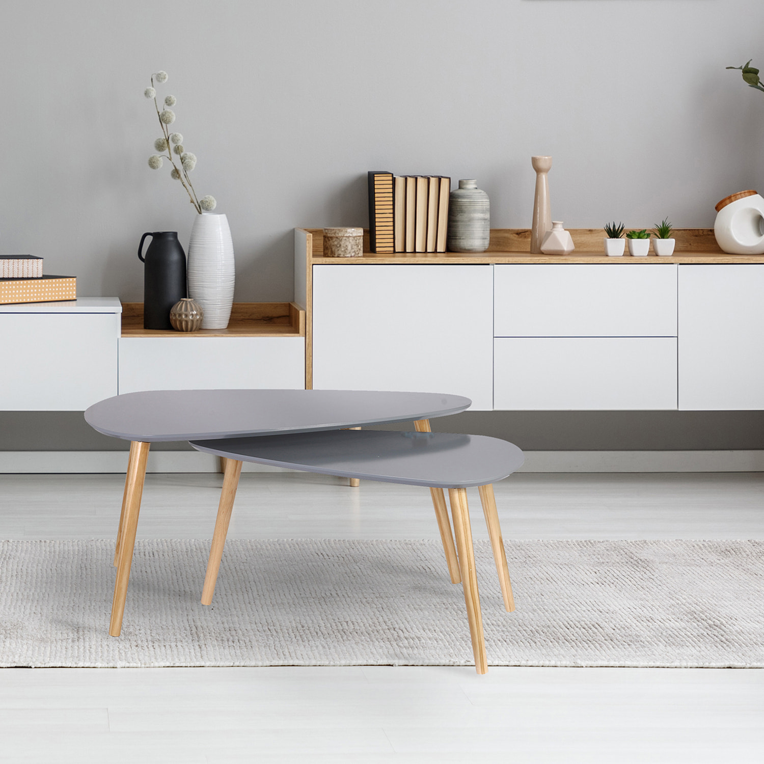 Table Gigogne Bois Galet Gris