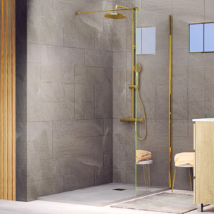 Mampara de Ducha | Panel Fijo | 80 X 195 cm | Perfil Dorado | Cristal Templado con Espesor de 8mm| Tratamiento Antical | Alday