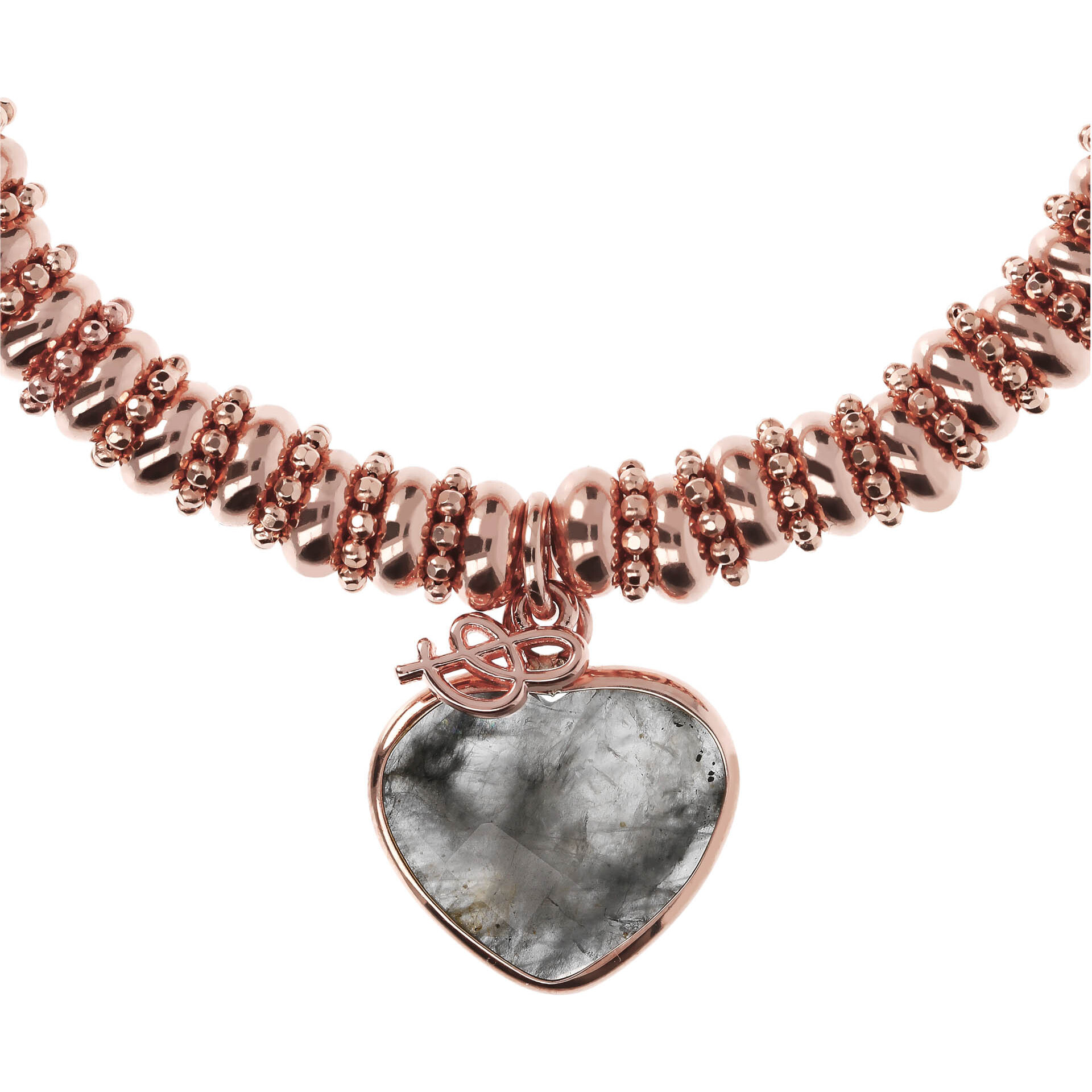 Bracciale stretch con Cuore in Quarzo Grigio Placcato Oro Rosa 18kt