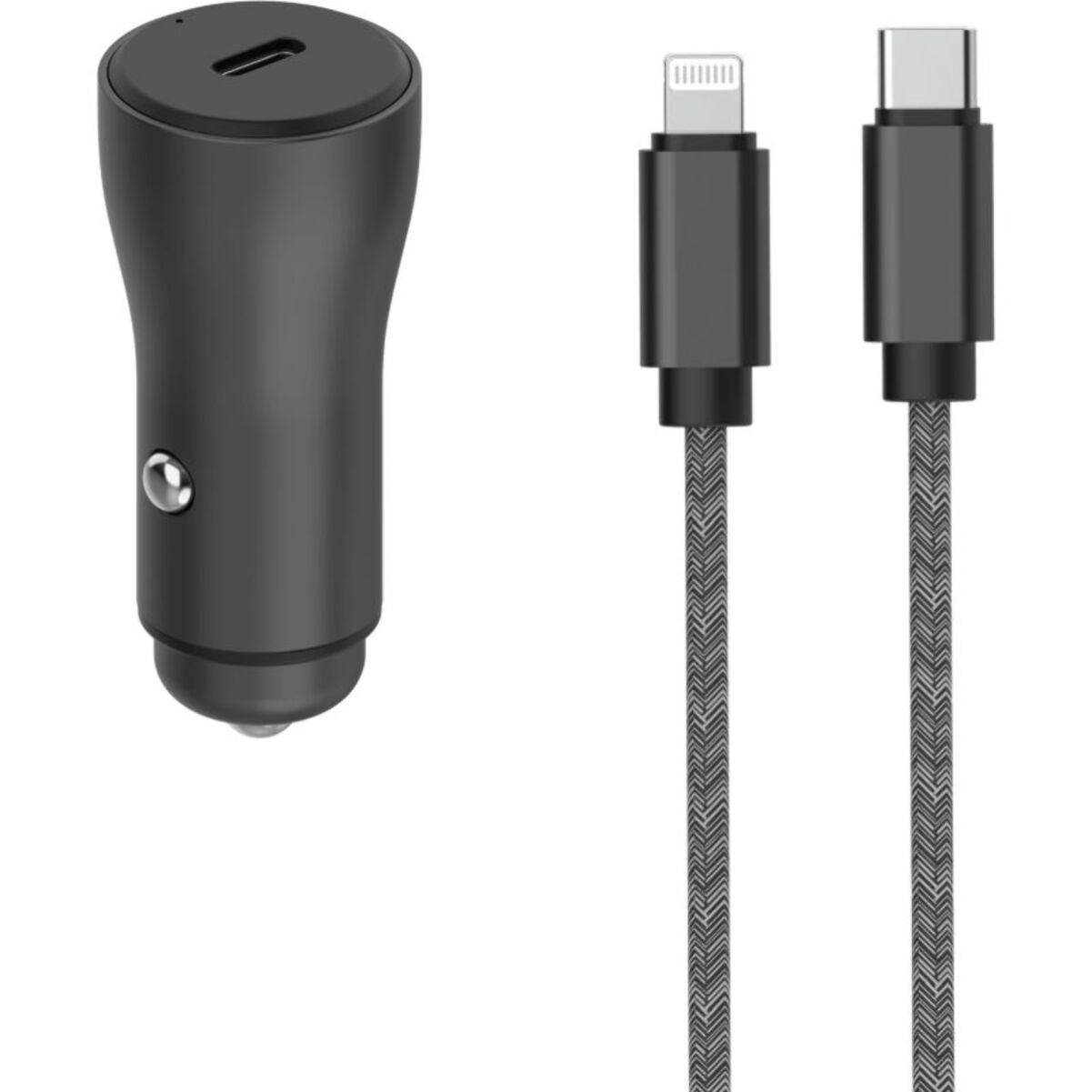 Chargeur allume cigare ADEQWAT USB-C 30W + Câble lightning 1M Noir
