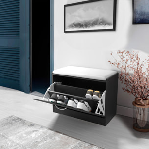Panca Scarpiera Da Ingresso Salvaspazio Cuscino Anta Ribalta Seduta Imbottita In Ecopelle Soggiorno Casa Camera Ufficio 60 x 30 x 48 Cm Nero