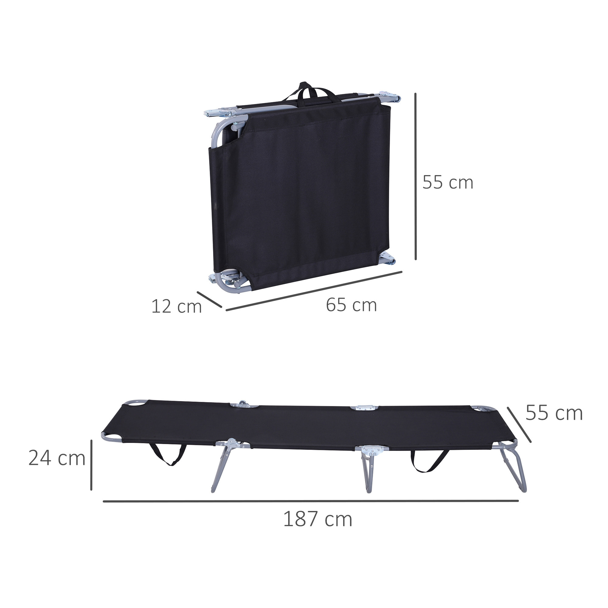 Tumbona Plegable Tumbona Jardín Exterior con Respaldo Ajustable en 5 Posiciones y Estructura Metálica Carga 120 kg para Terraza Piscina Playa 187x55x24 cm Negro