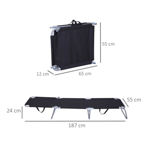 Tumbona Plegable Tumbona Jardín Exterior con Respaldo Ajustable en 5 Posiciones y Estructura Metálica Carga 120 kg para Terraza Piscina Playa 187x55x24 cm Negro