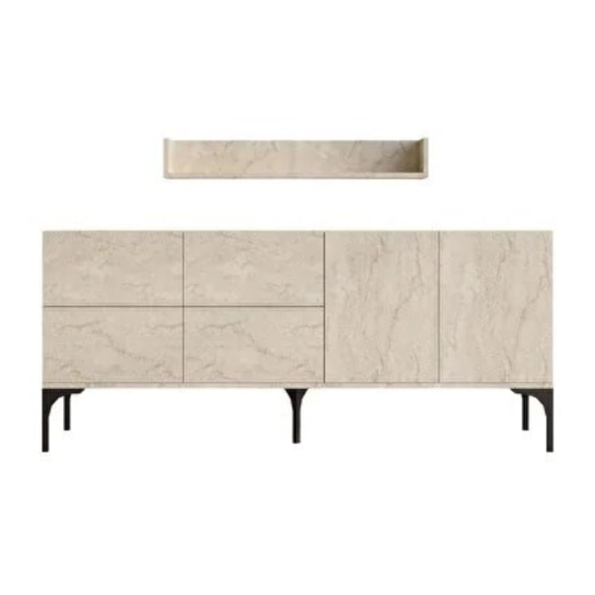 SPRING - Buffet effet travertin 180 cm 6 portes et étagère