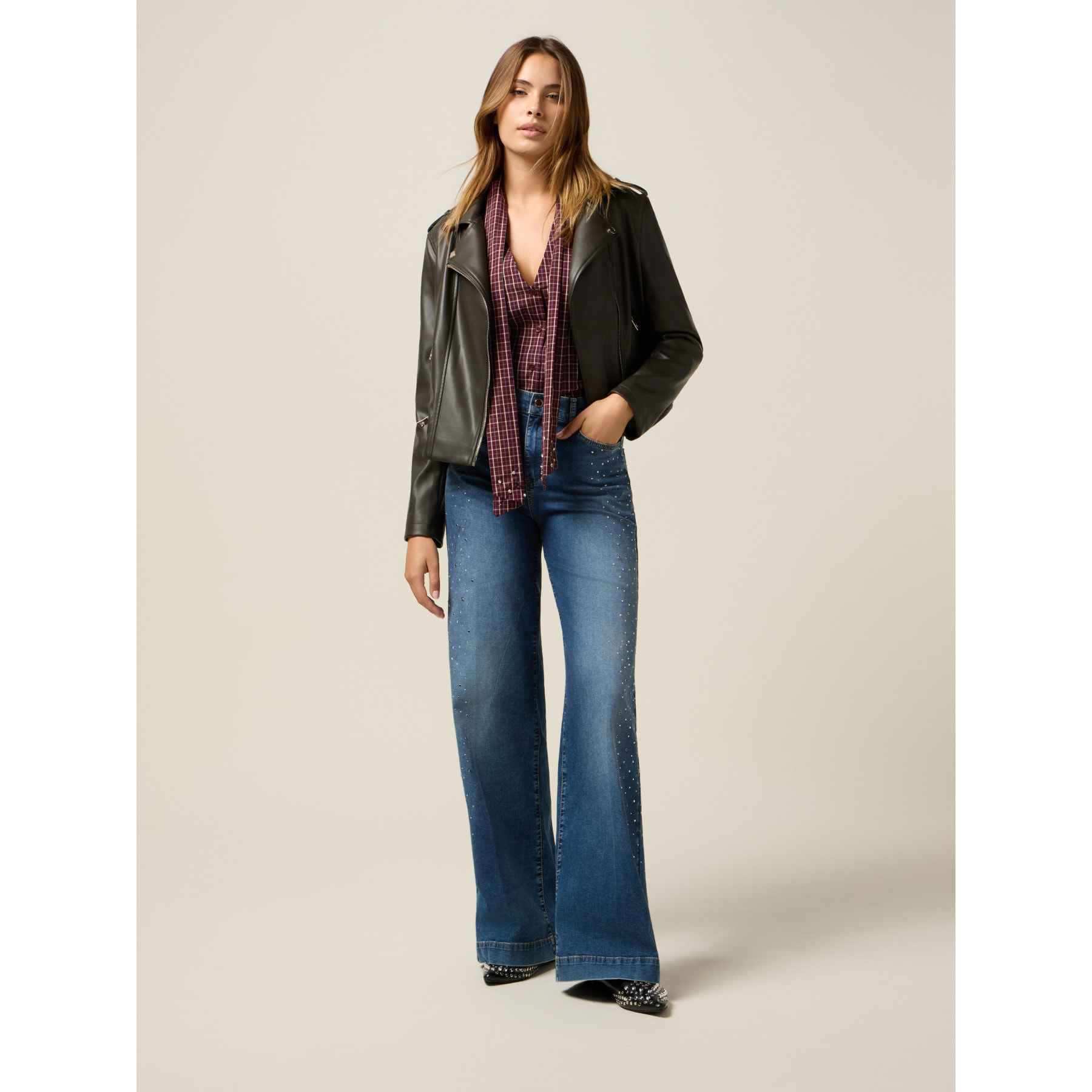 Oltre - Giubbotto chiodo con zip - Verde militare