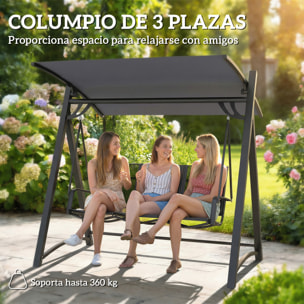 Columpio de Jardín de 3 Plazas, Balancín de Jardín Exterior con Techo Ajustable, UPF50+, Asiento Transpirable y Marco de Metal, para Patio, Terraza, Carga 360 kg, 188x130x183 cm, Gris
