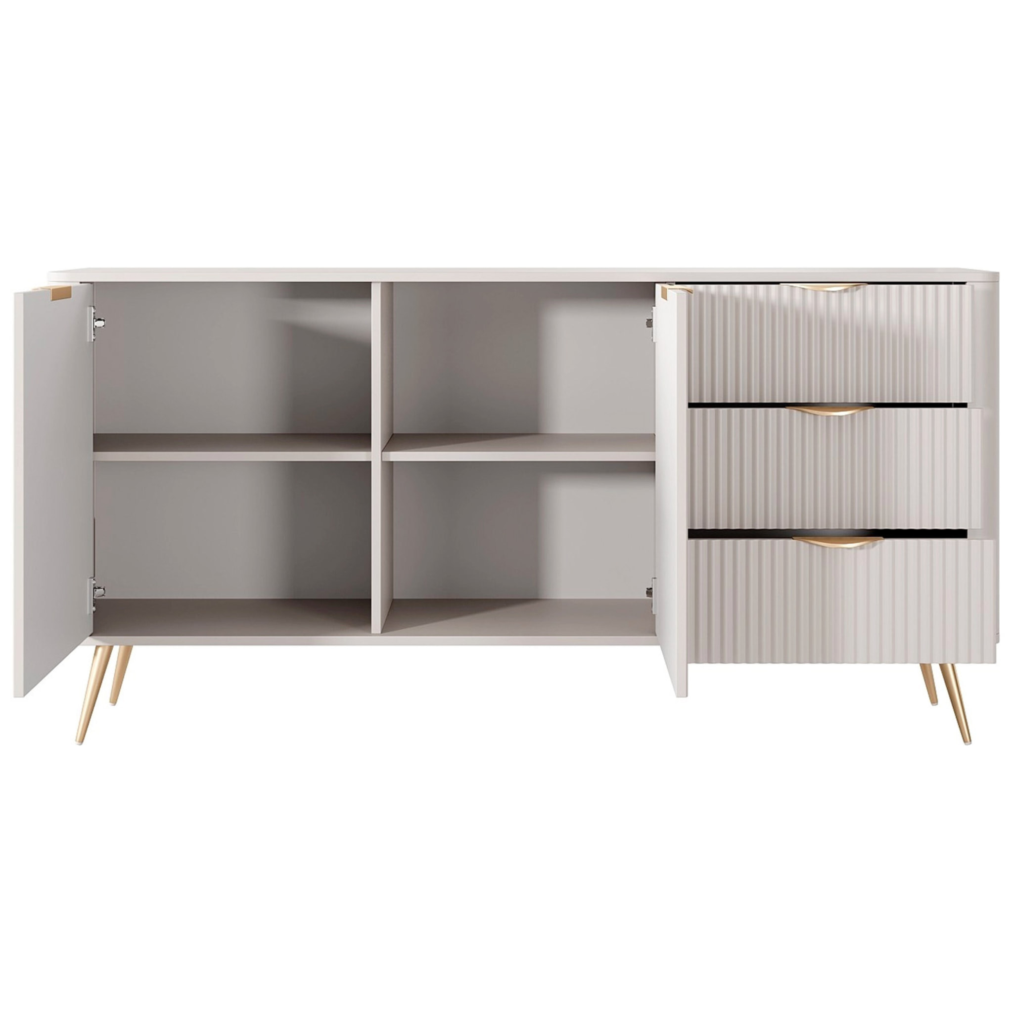 Madia Soggiorno Con 2 Ante e 3 Cassetti Credenza Salvaspazio Design Moderno Elegante Per Soggiorno Camera Con Piedini Slanciati 163 x 81 x 38 Cm Beige