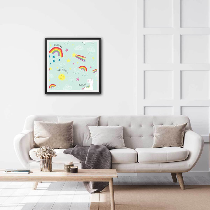 Affiche enfant happy sky Affiche + cadre en bois - Noir