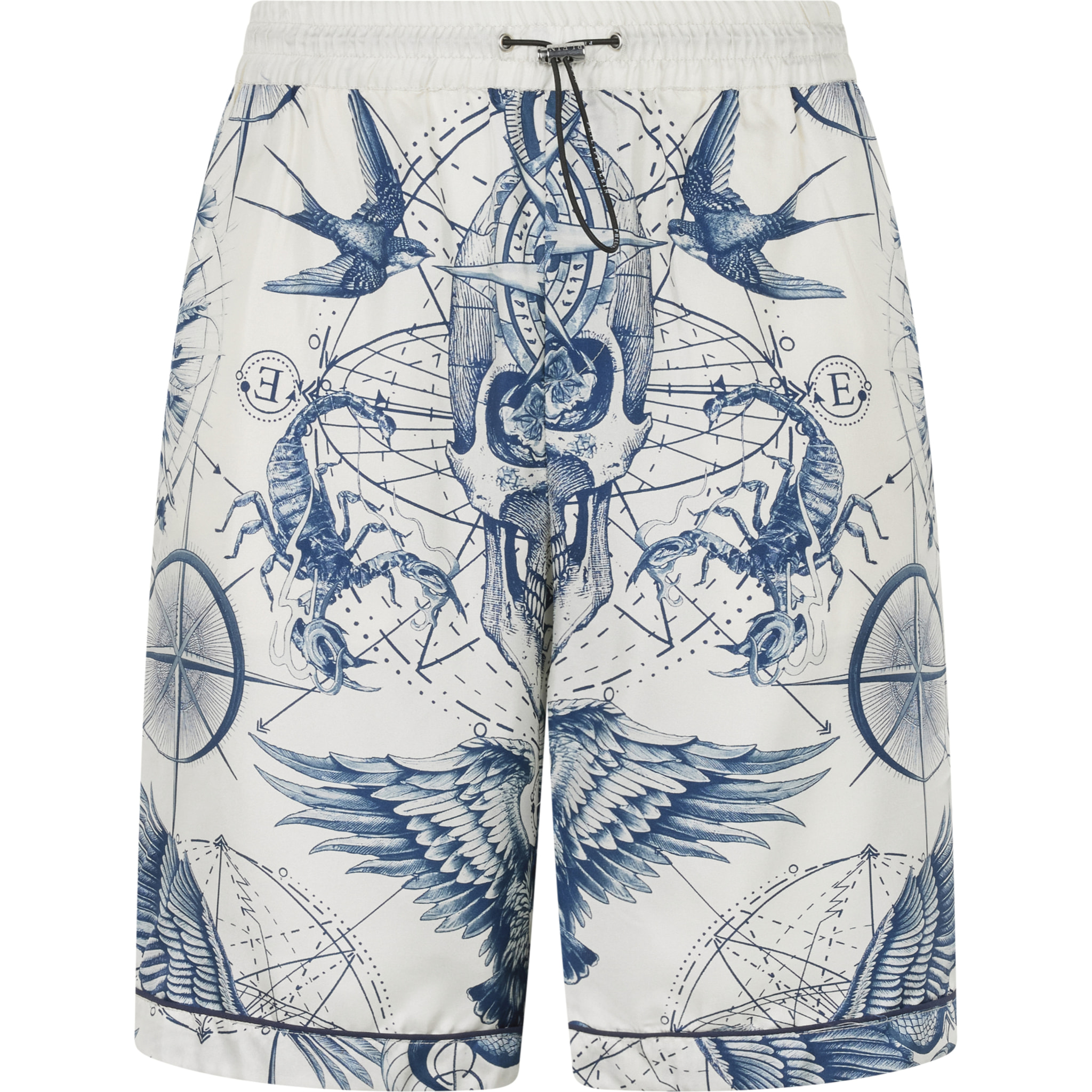 PHILIPP PLEIN Silk Bowling Shorts All-Over Tattoo