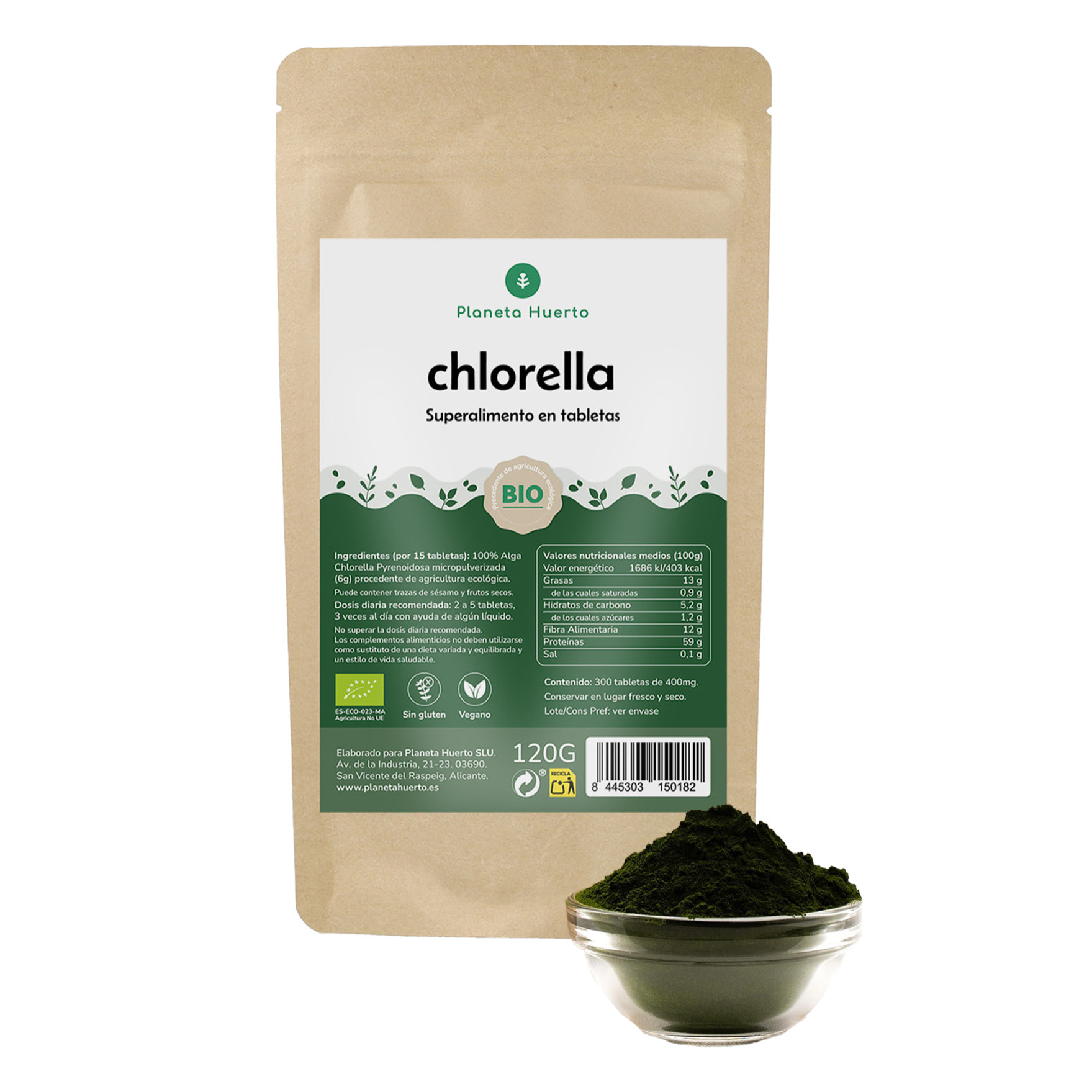 PLANETA HUERTO Alga Chlorella en Polvo ECO 200g – Superalimento Detox, Rico en Clorofila, Vitaminas y Proteínas