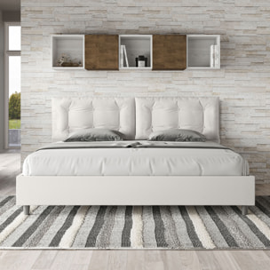 Letto matrimoniale king size con rete imbottito 200x200 similpelle bianco Annalisa Large