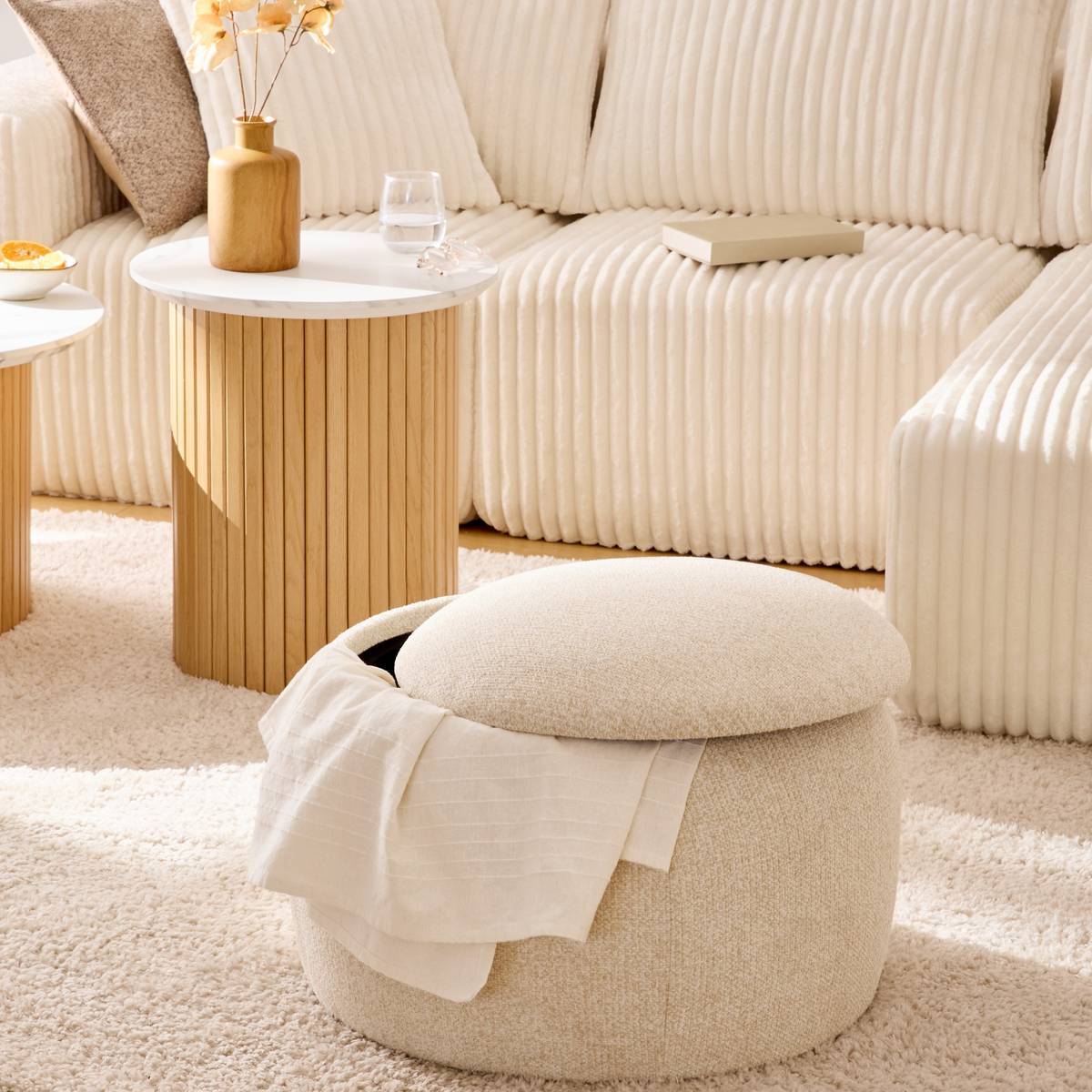 Pouf Coffre Elior 60x40cm Creme