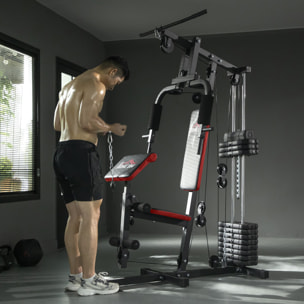 Multiestación Musculación, Máquina de Musculación con Prensa de Pecho, Placas de Peso de 65 kg, Curl de Piernas y Brazos, Polea Mariposa, Carga 100 kg, para Entrenamiento Casa Gimnasio, Negro