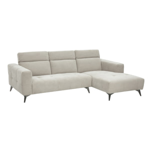 Canapé d'angle droit 3 places avec têtières ajustables en tissu chenille beige et métal NORELL