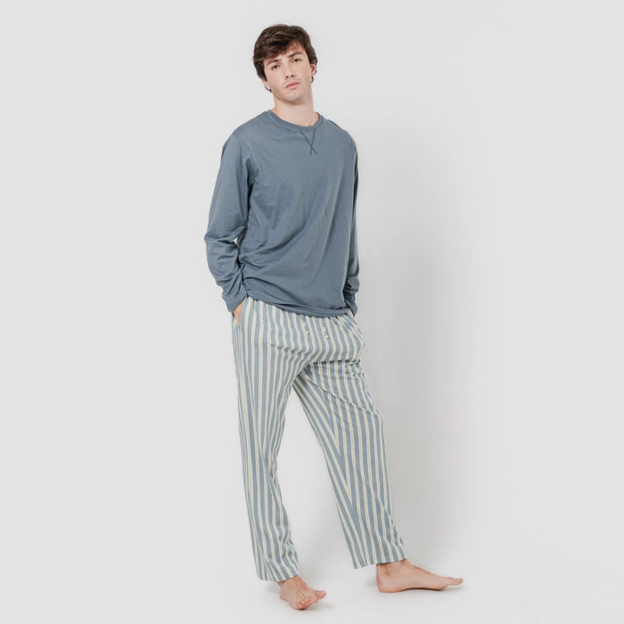 Pijama largo algodón schon azul grisáceo