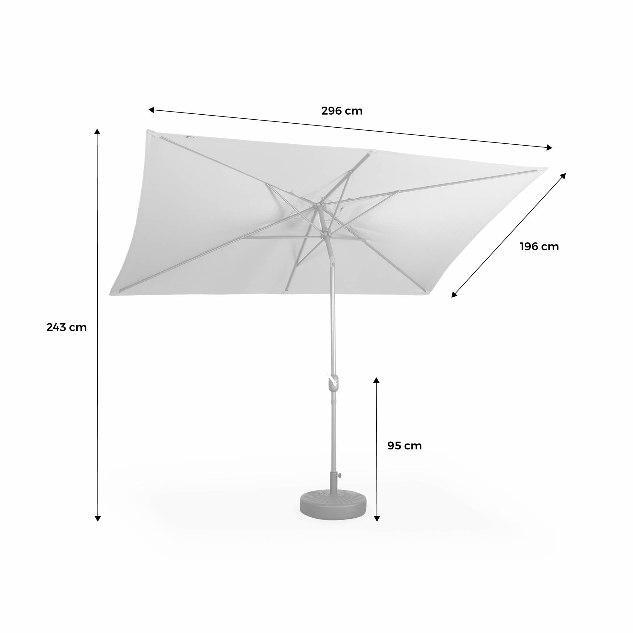 Parasol droit rectangulaire 2x3m - Touquet terracotta - mât central en aluminium orientable et manivelle d'ouverture