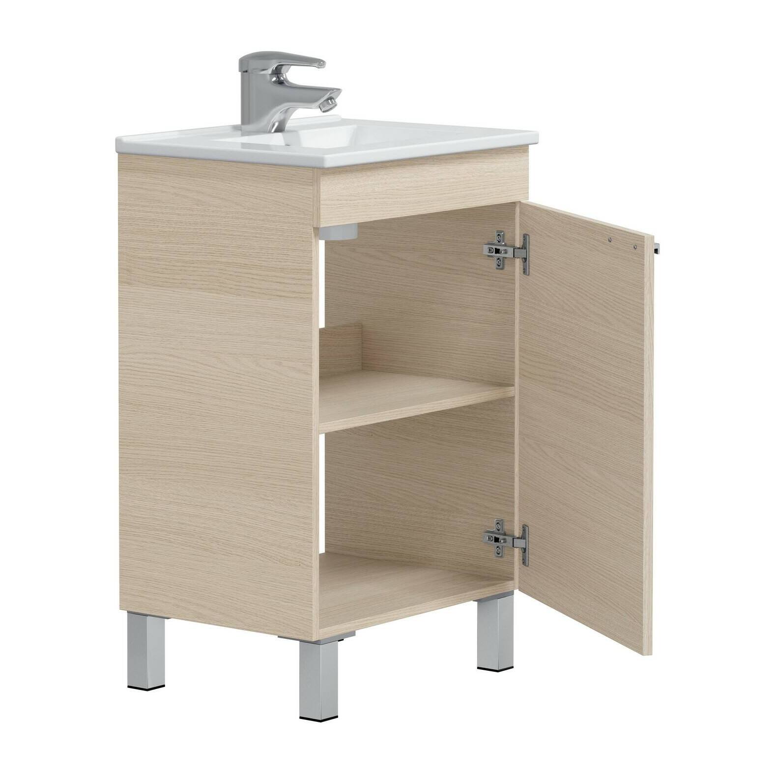 Mobile sottolavabo Iselle, Mobiletto da bagno, Contenitore porta lavabo, Armadio per lavandino, 50x39 h80 cm, Rovere