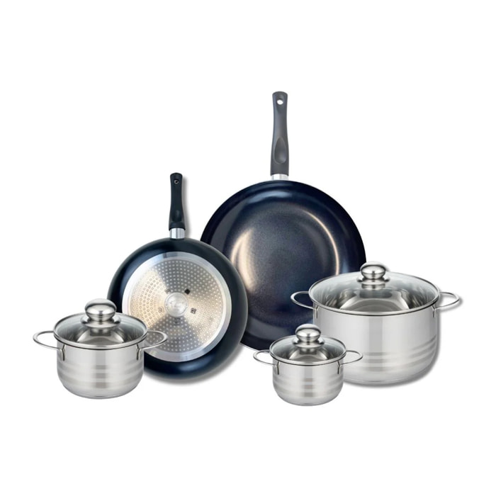 Ensemble de 2 Poêles de cuisson 24 et 28 cm et 3 faitouts 12, 14 et 20 cm Elo Prima Brillant