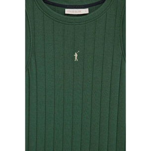 Vestido corto verde botella de canalé con logo Rigby Go