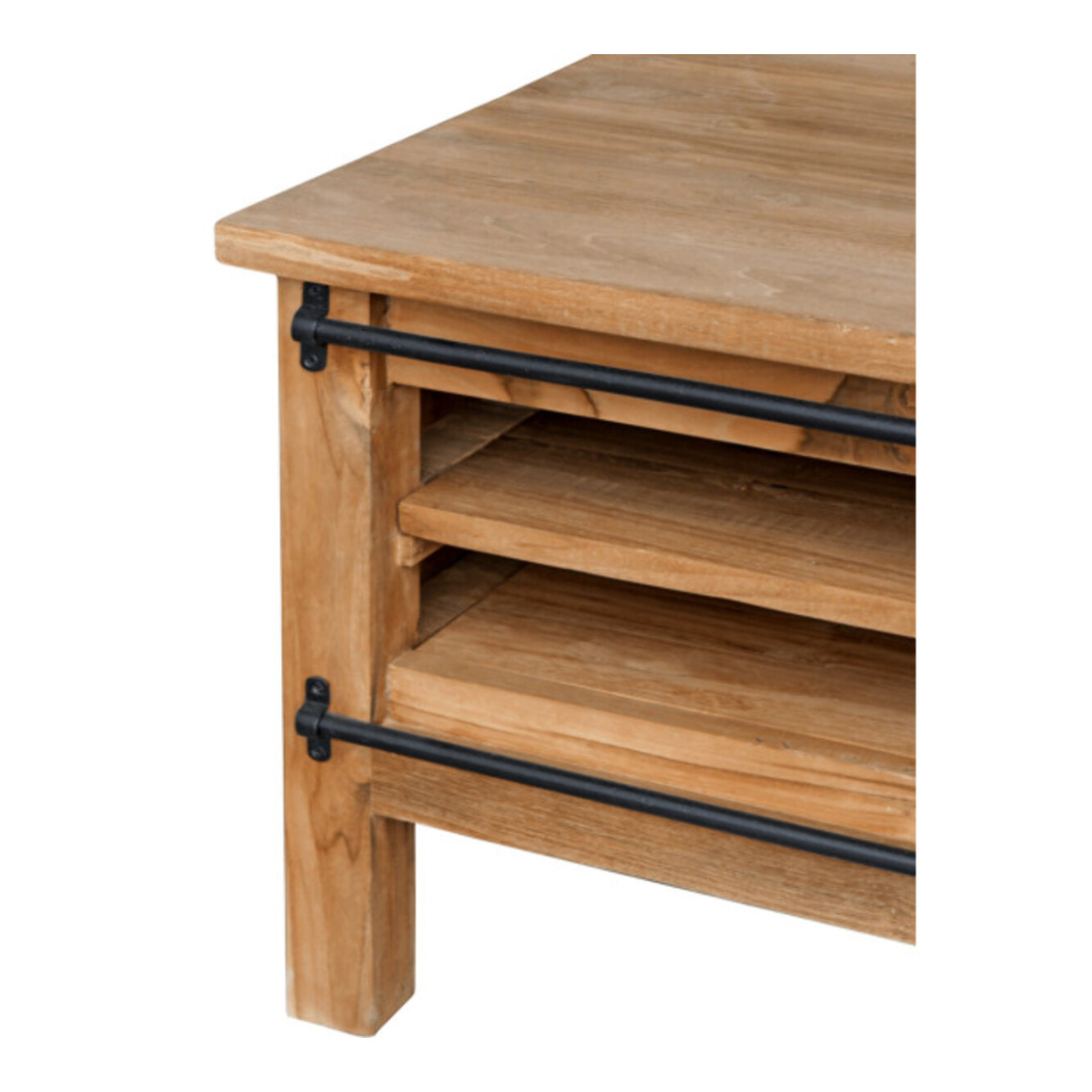 Table basse 2 portes en métal 120 cm en bois de teck recyclé - YOGI