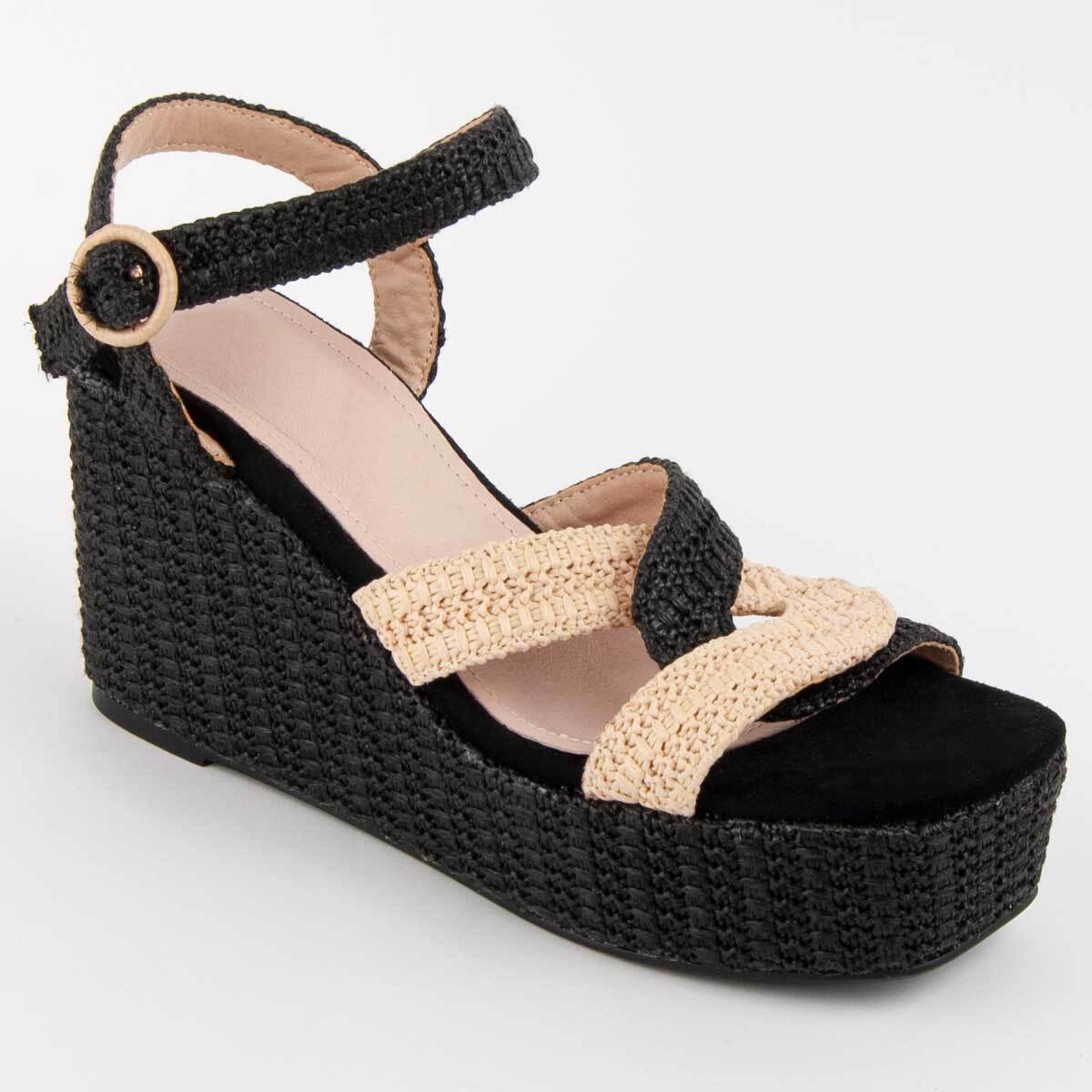 Sandalia De Cuña - Negro - Altura: 10 Cm