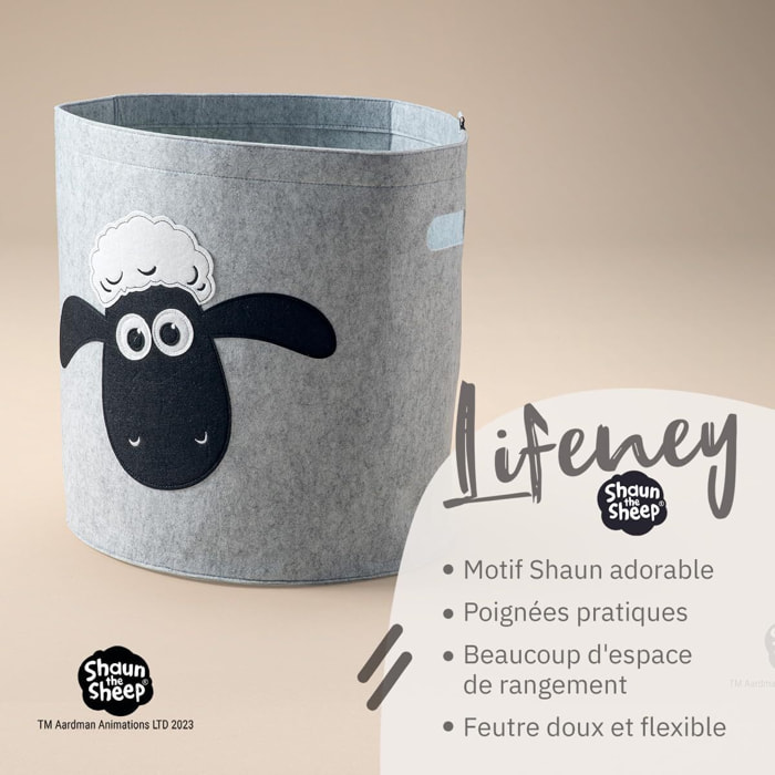 Panier à linge sale gris en feutre motif tête de mouton Lifeney Shaun le mouton
