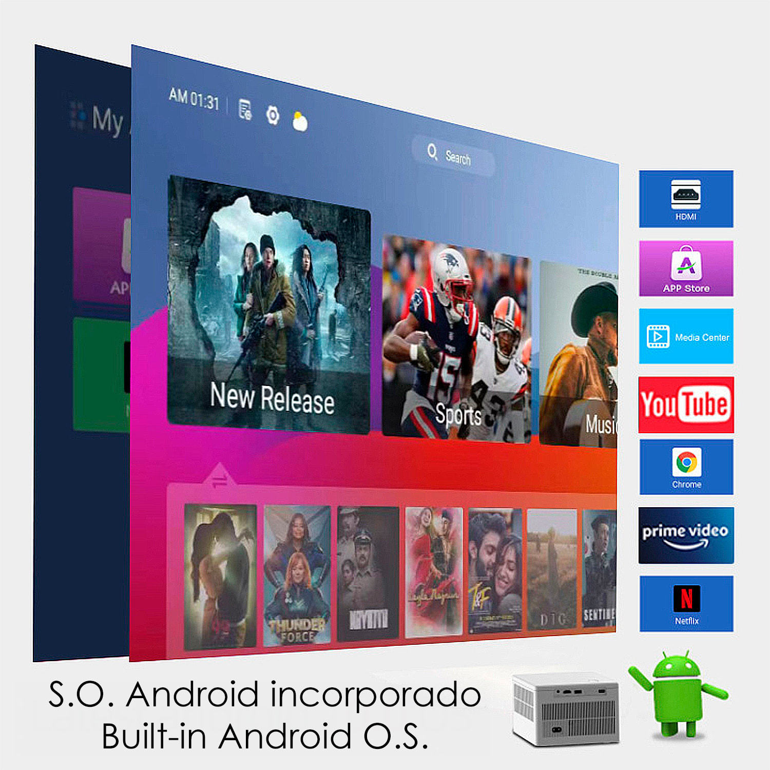 Proyector LCD X8, soporte de 4K UHD, duplicación de pantalla para iOS y Android.