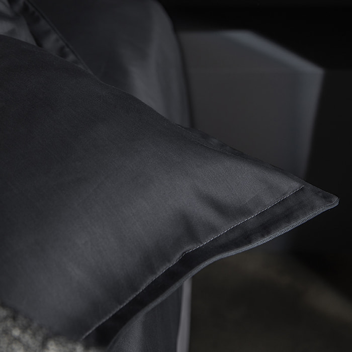 Drap housse uni en satin de coton bio, TEOPHILE, Gris anthracite