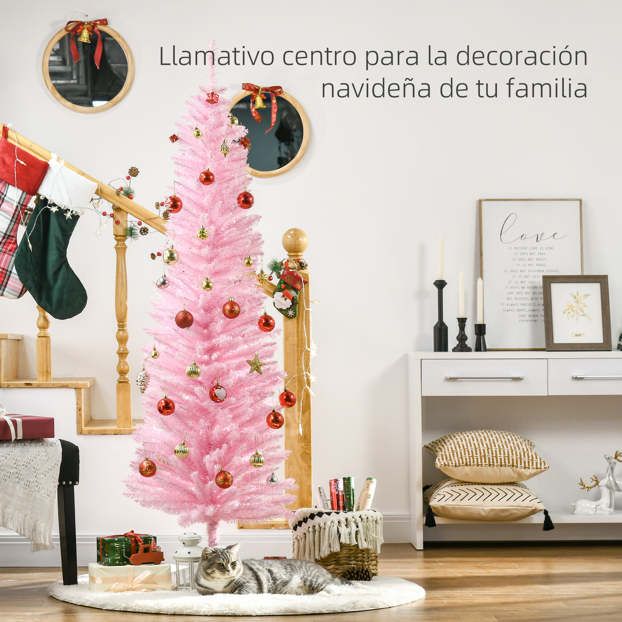 Árbol de Navidad 180 cm Árbol de Navidad Artificial Grande con 390 Puntas de Rama Decoración Navideña para Interiores Fácil de Montar Rosa