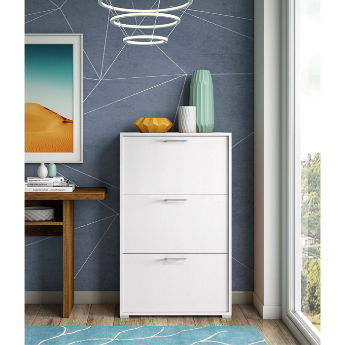 Scarpiera Amelisa, Mobile multiuso da ingresso con 3 ante a ribalta, Armadietto portascarpe moderno, 100% Made in Italy, 67x18h112 cm, Bianco