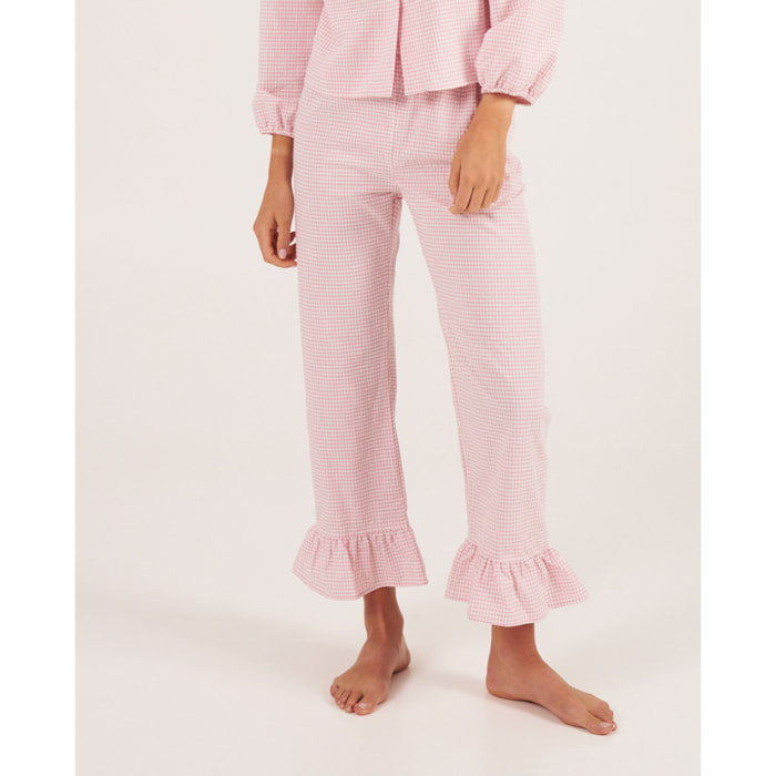 Pantalón de pijama de mujer vichy con volantes en los tobillos