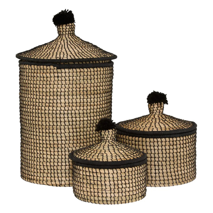 Lot de 3 paniers Nyero rond beige et noir