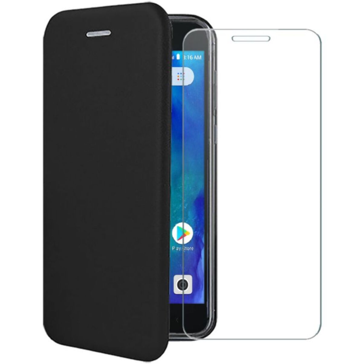 Pack IBROZ Xiaomi Redmi Go Etui cuir noir