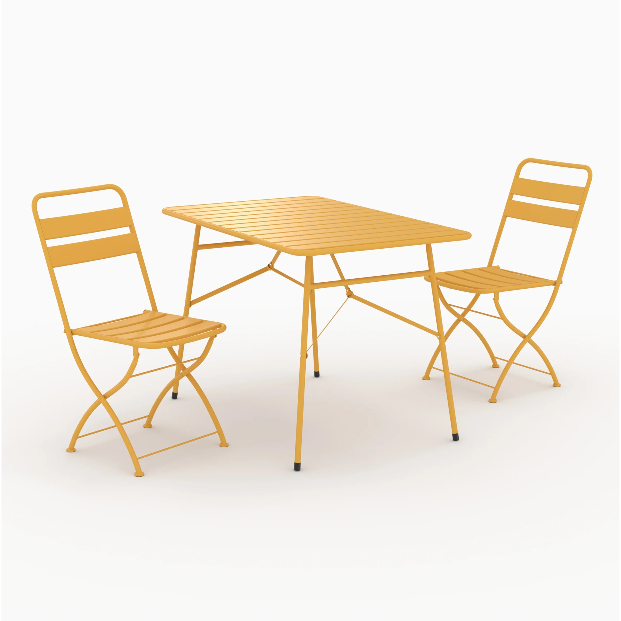 Table et chaises de jardin pliantes 4 personnes en métal jaune - Yumi
