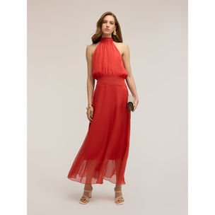 Motivi - Vestito lungo in voile con scollo halter - Rosso