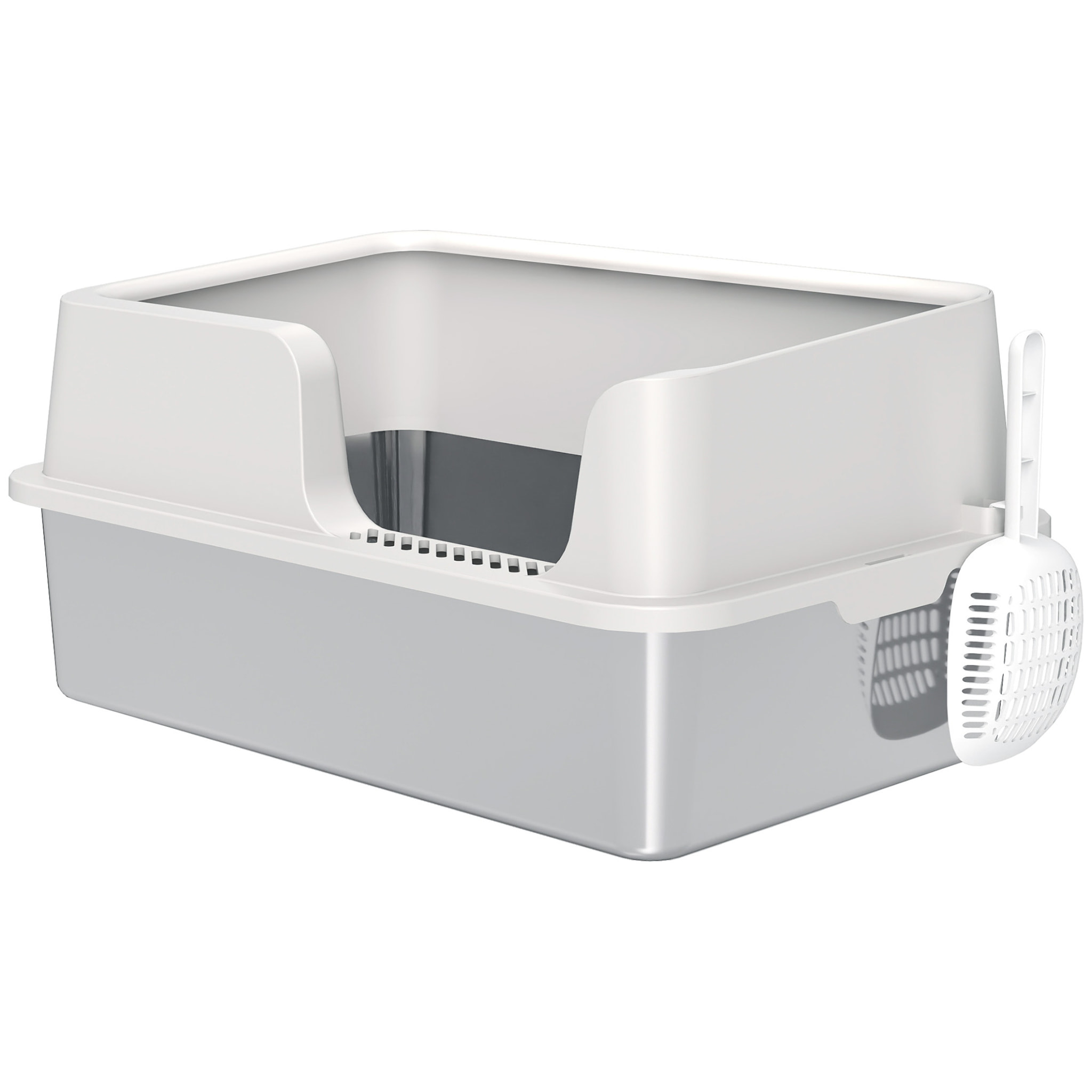 Maison de toilette bac à litière pour chat dim. 60 x 40 x 28 cm acier inox plastique gris clair