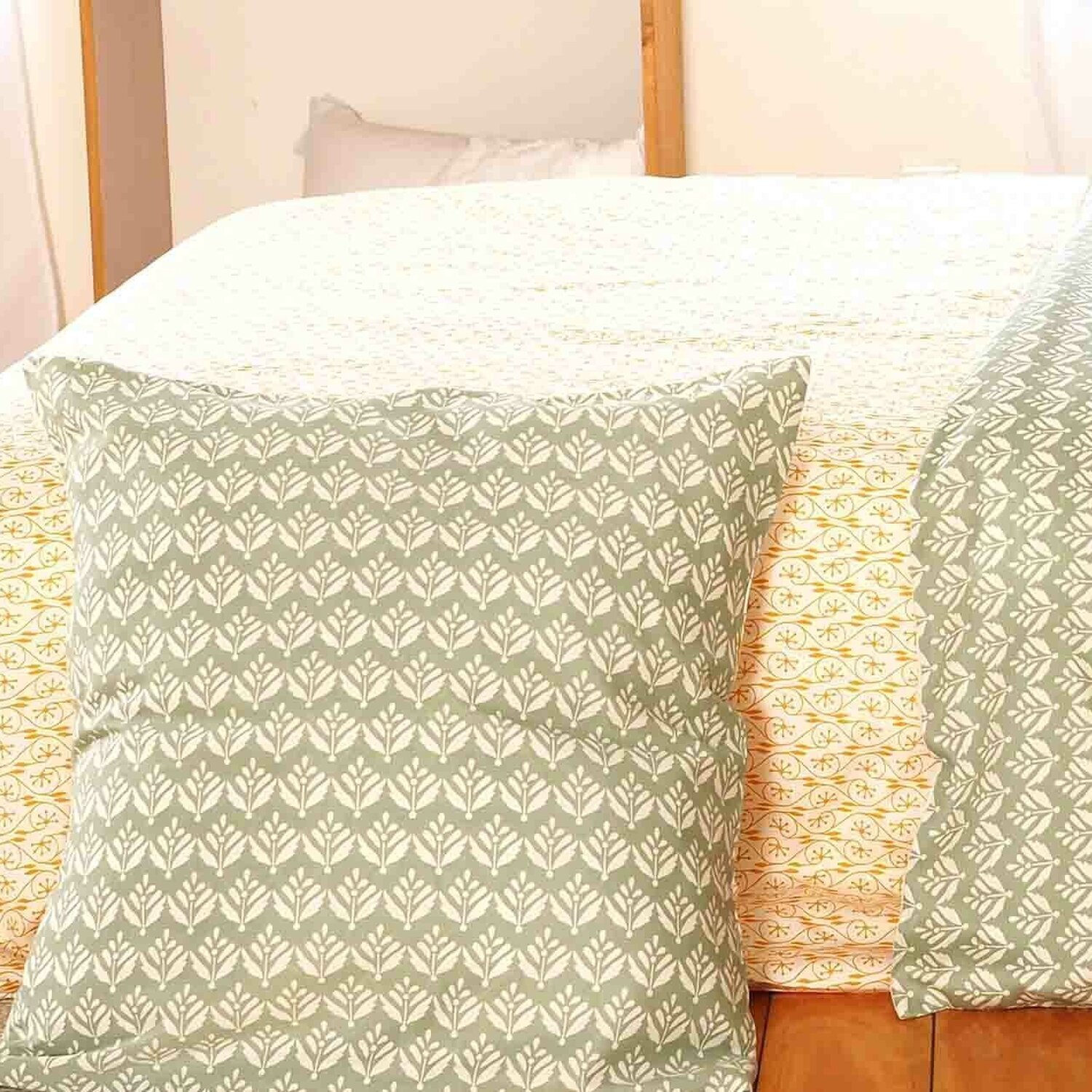 Parure housse de couette imprimé 100% satin de coton - orient - vert
